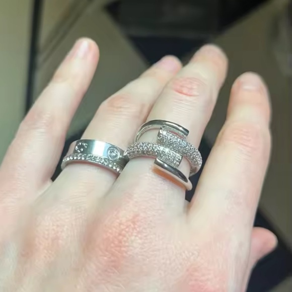 Gold Clover Eternity Band with Pavé Crystals Ring Set - Picture 8 of 9